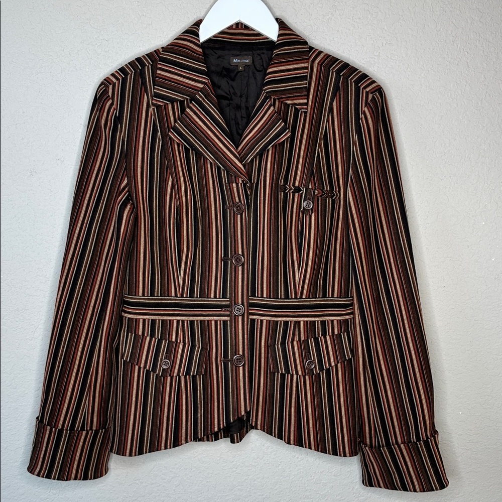 Vintage Y2K‎ Fine Wale Corduroy Vertical Pinstriped Blazer Jacket Size Large